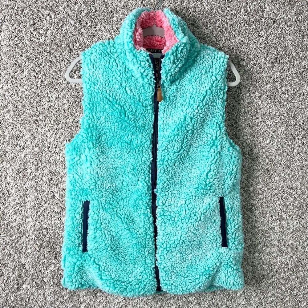 Simply Southern Vest Women’s Medium Aqua Blue Sherpa‎ Fleece Zip Up Teddy